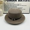 ins wind knitted Panama hat metal buckle belt decorative flat top top hat spring and summer sun protection breathable lady jazz hat