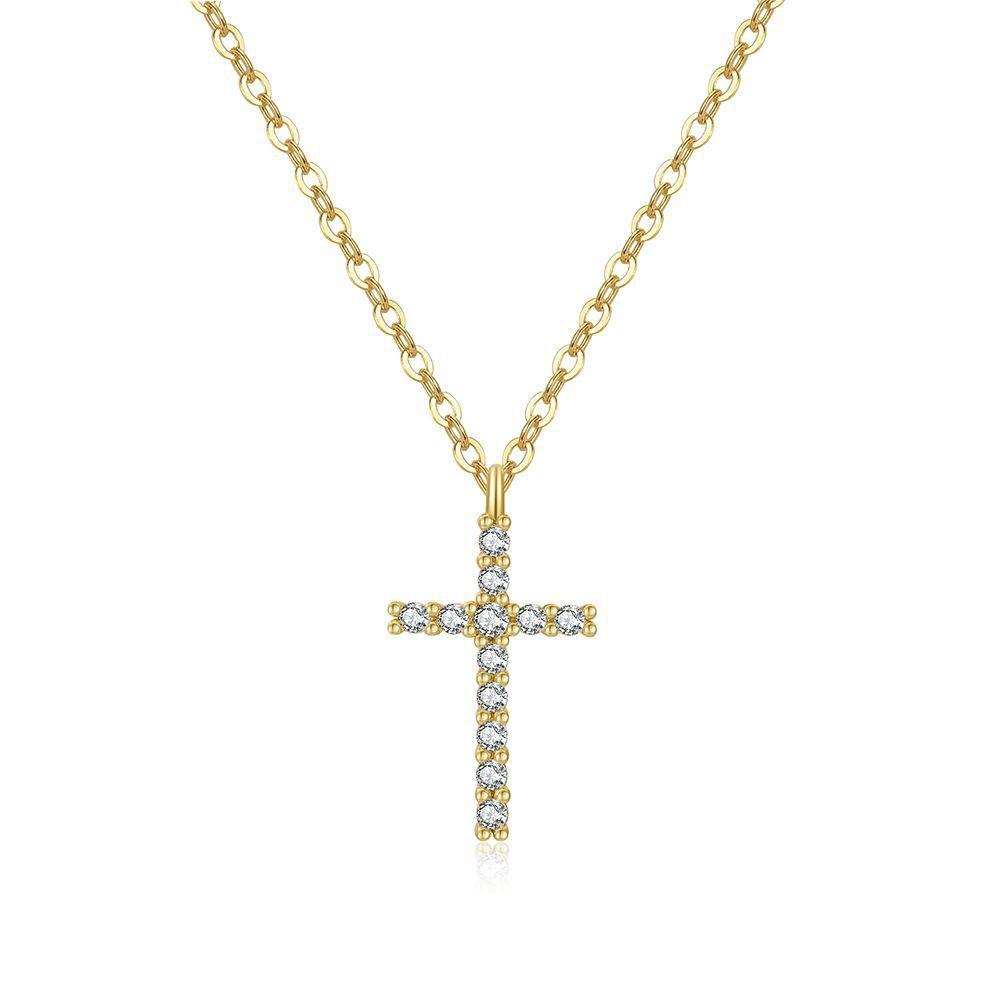 Cross Pendant Necklace For Women With Cubic Zirconia Copper Handcrafted Stylish Chain For Fashion Jewelry