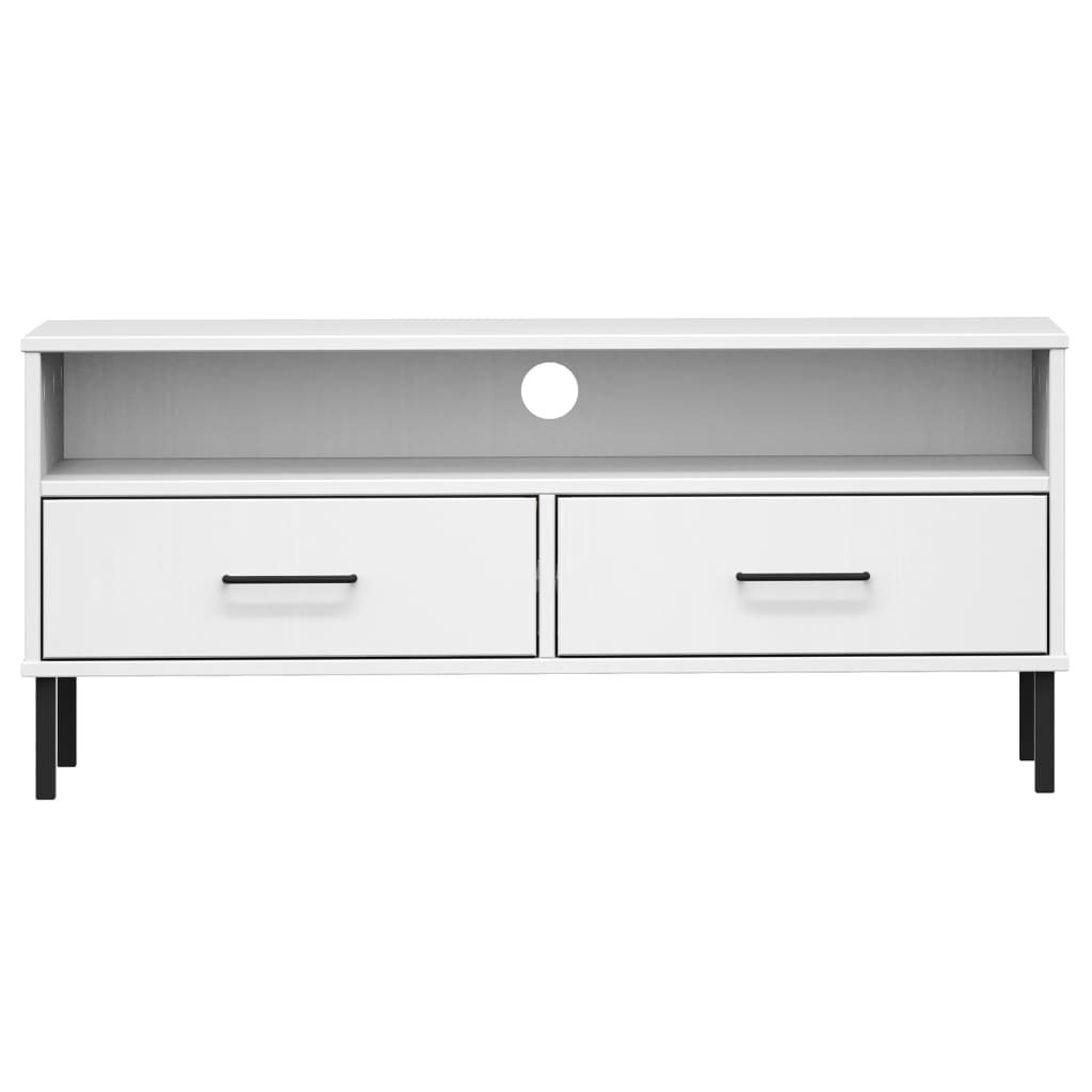 TV Stand OSLO with Metal Legs White Solid Pine Wood