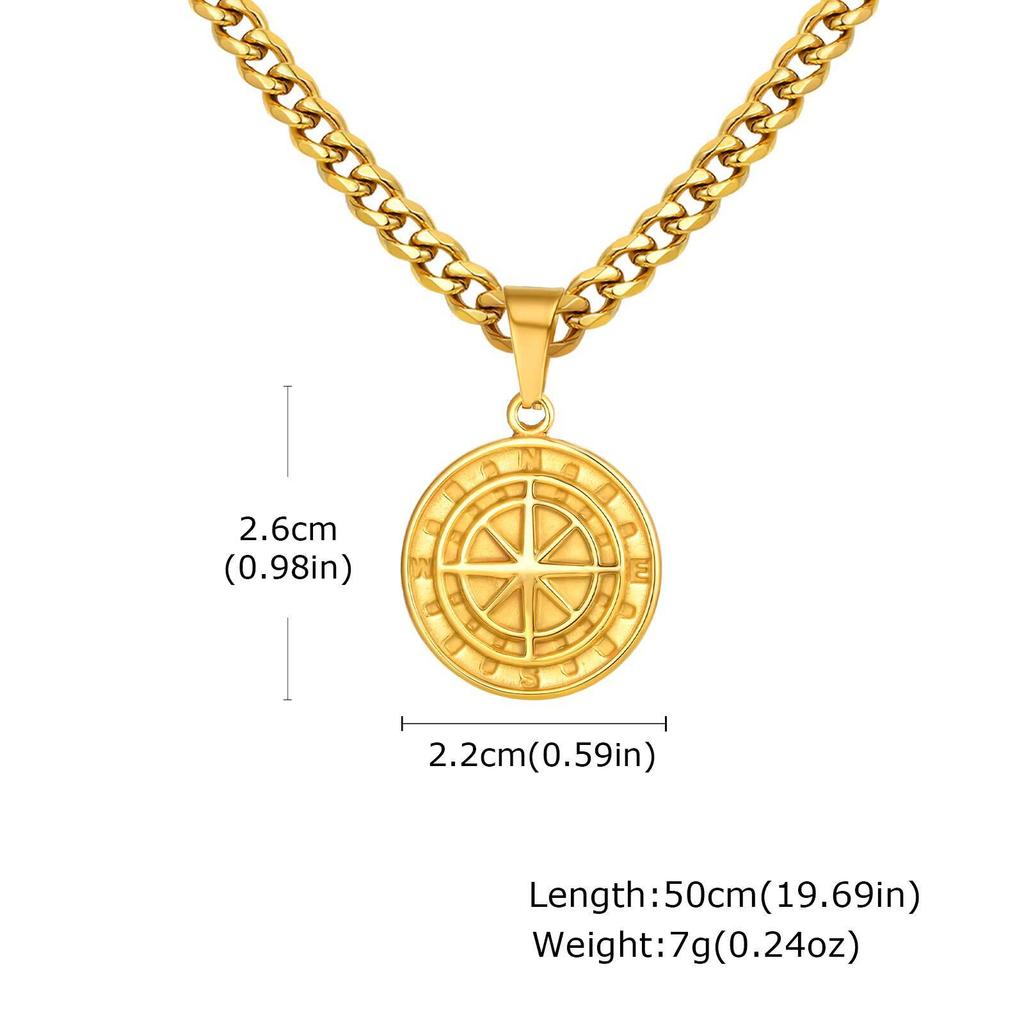 Vnox Kompass Anhänger Halskette für Männer Jungen, Edelstahl Schwarz Gold Silber Farbe Runde Münze Halskette, Punk Schmuck Geschenke