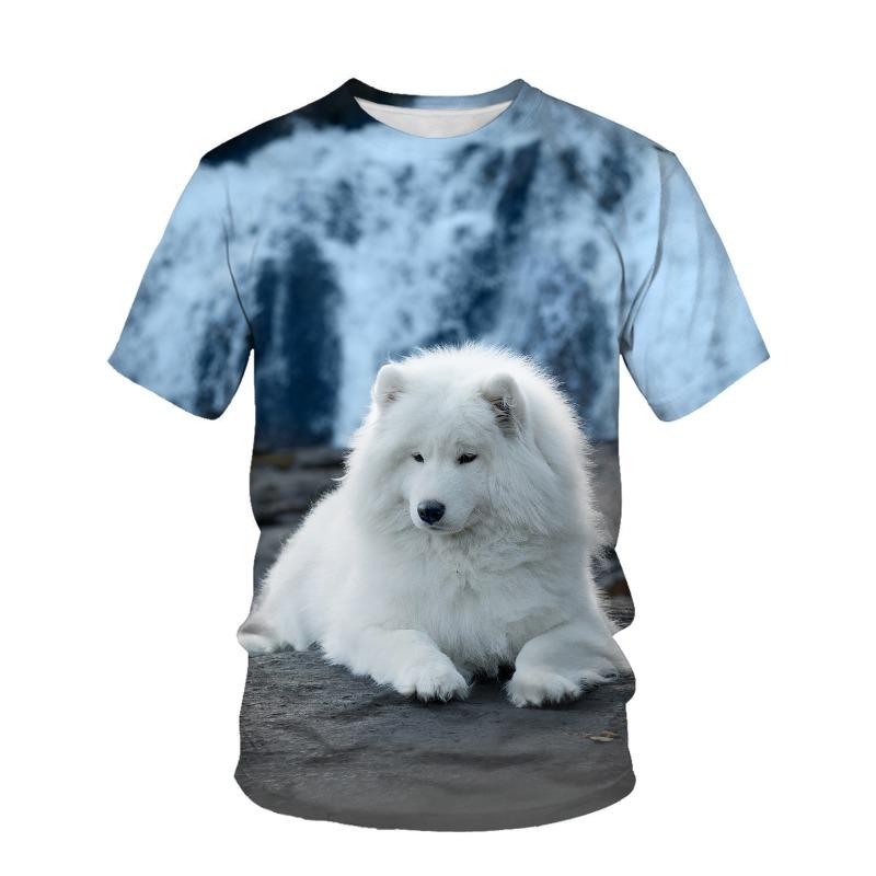 

Summer New Cute Pet Dog Men s Women s 3D Digital Printed Round Neck Comfortable Loose Short Sleeved T-shirt 6XL синій