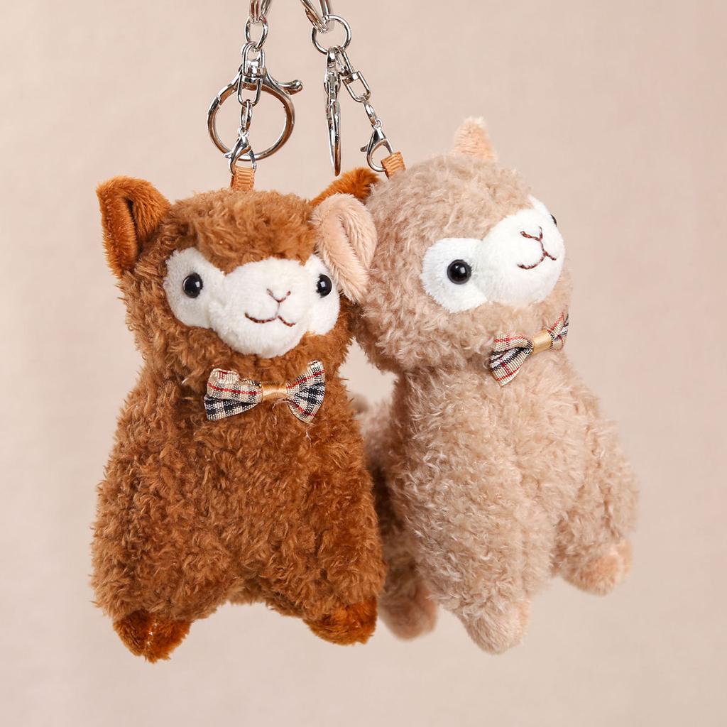 Cute Bow Tie Alpaca Doll Pendant Keychain Plush Toy Doll Girl Bag Pendant