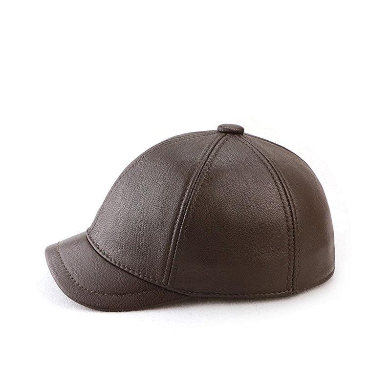 Herren Baseballkappe mit kurzem Schirm aus echtem Leder - Trendiger Herbst- & Winterstil für mittleres und älteres Alter.