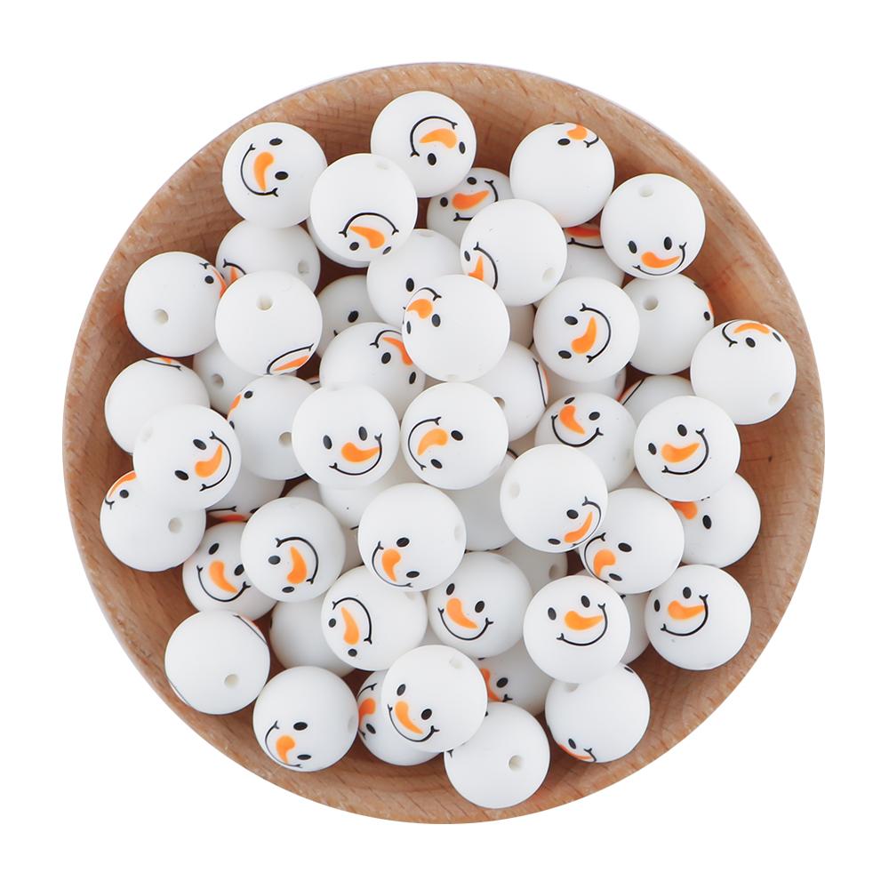 NEW Christmas Series Printed Silicone Beads 20Pcs/15mm  DIY Keychain Necklace Bracelet Accessories For Jewelry Making