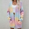 Autumn and Winter New European and American Women's Cardigan Sweater Rainbow Mid-Length Cardigan Knit Jacket for Women