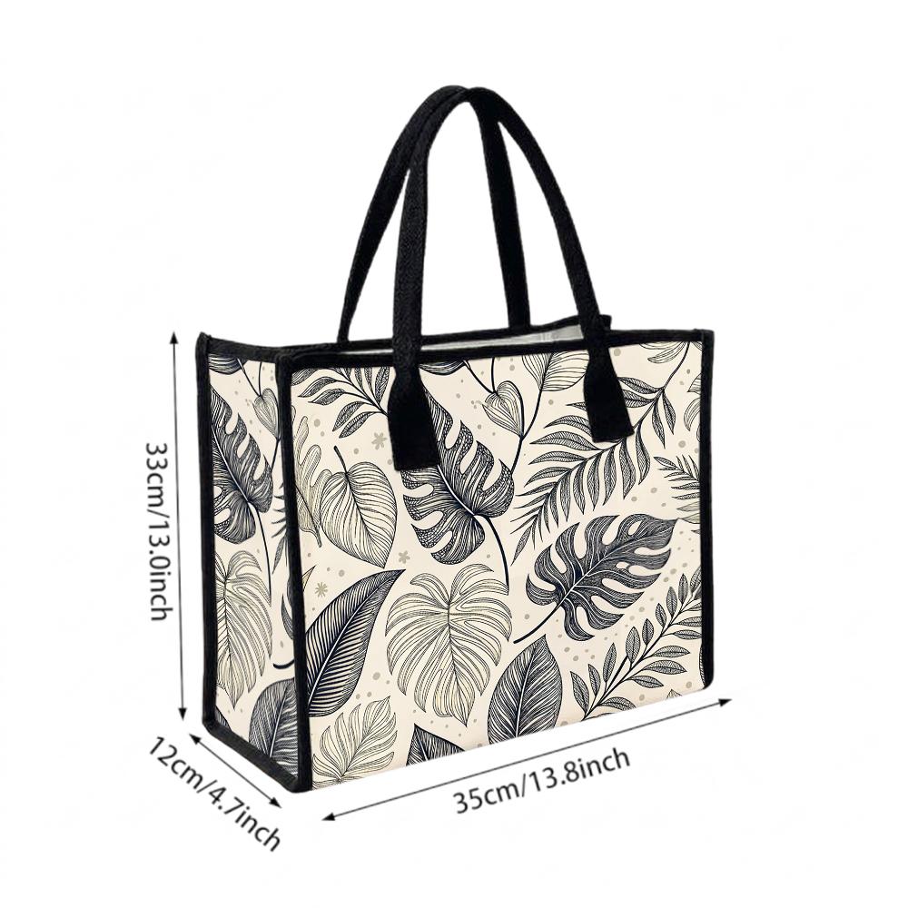 Boho Tropical Leaf Print Tote Bag Aesthetic Daily Carry Bag for Ladies