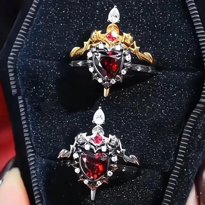 Can Be Assembled Heart and Sword Rings for Women Men Couple Silver Gold Color Adjustable Open Ring Fashion Jewelry