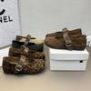 Leopard print retro Mary Jane single shoes women's autumn new round head one-word buckle flat bottom two wear ballet small leather shoes