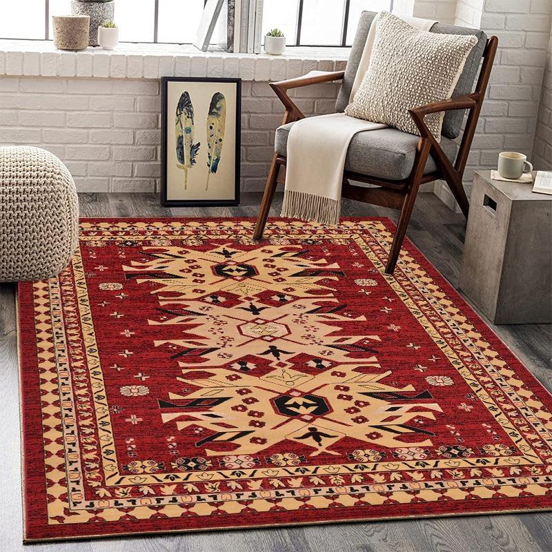 Tapetes Estilo Boêmio Vermelho Bege Padrão Geométrico Floral com Almofadas para Poltrona Cinza Decoração de Plantas Coleção Acento para Casa