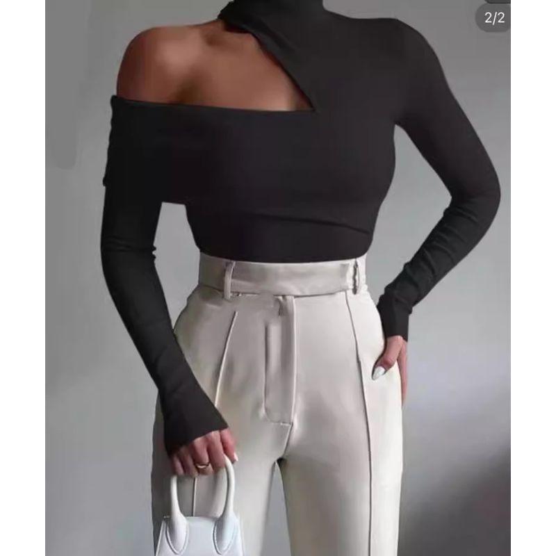

off-Shoulder Western-Style off-White Long-Sleeve Top Black XL