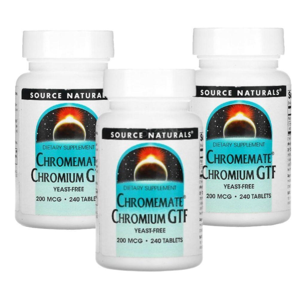 Source Naturals Chromemate Chromium GTF 200mcg 240 Tablets 3 pcs
