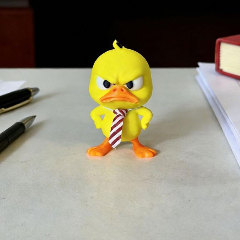 Christmas Duck Figurines Funny Angry Yellow Duck Desk Decors with Yellow Coloring, Contrasting Beaks and Feet, Frowning Features and Striped Neckwear