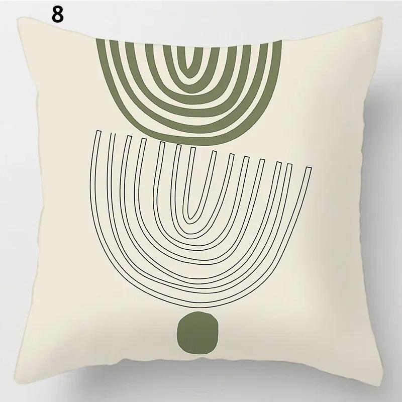 Simple Green Plant Cactus Pillowcase Geometric Line Floral Pattern Cushion Fresh Ins Style Home Sofa Decorative Pillow