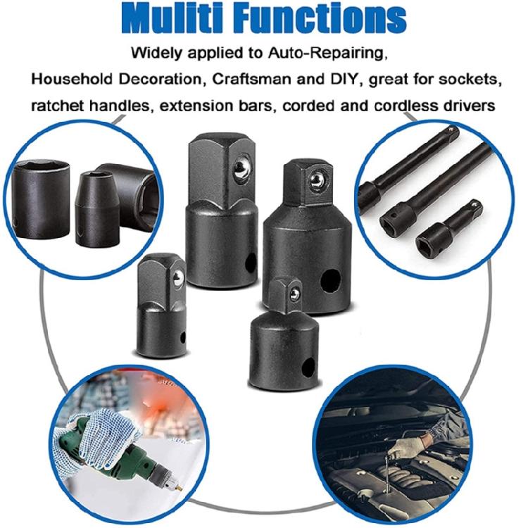 4 Piece 1/2" 3/8" 1/4" Drive Socket Adapter Converter Kit Precisions Antislip Technology For Power Tool Accessories