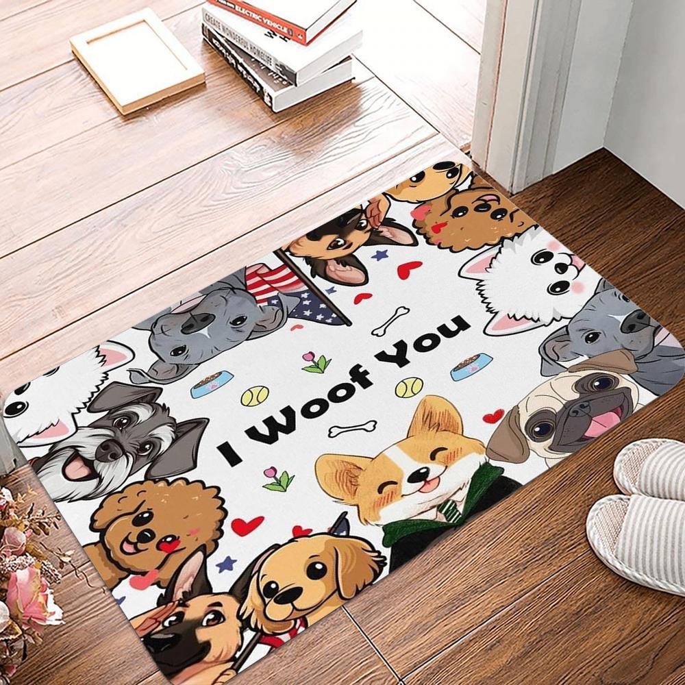 Puppy Dog Door Mat Kawaii French Bulldog Non Slip Bedroom  Kitchen Doormat Polyester Home Carpet Farmhouse Autumn Decor Rug