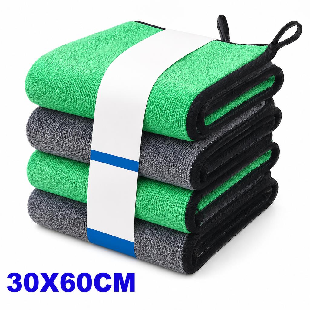 1-4pcs Microfiber Car Washing Towel Soft Quick Drying Windows Mirrors Wiping Rags Home Double Layer Cleaning Cloths 500GSM