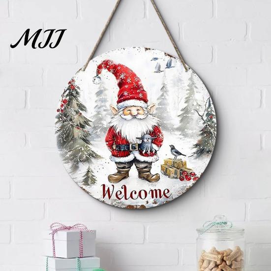 Decorative Entrance Wall Art Christmas Hanging Pendant with Lanyard, Wooden Sign for Front Indoor Outdoor Seasonal Decor Door, Creative Farmhouse