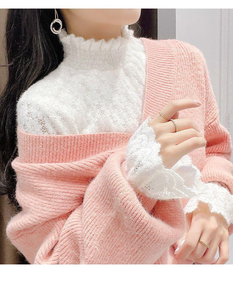 Women's Autumn/Winter 2120 Lace Fleece-Lined High Neck Base Layer Top - Fashionable, Thickened Innerwear 