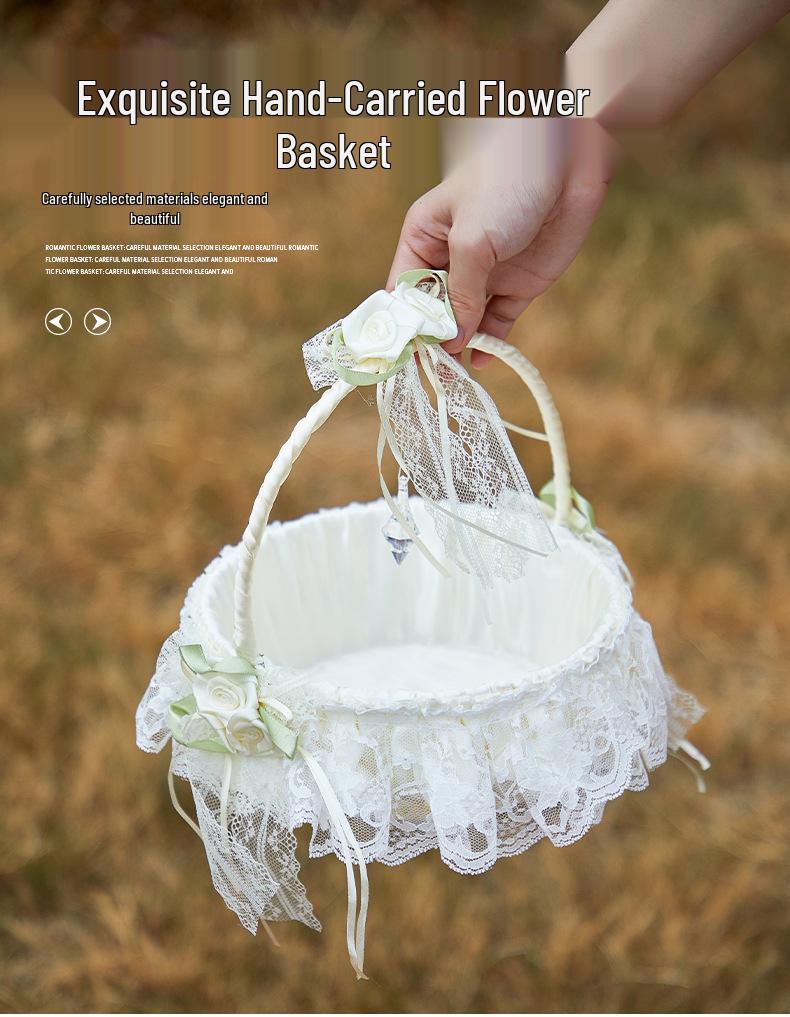 European Style Milky White Flower Girl Basket for Weddings