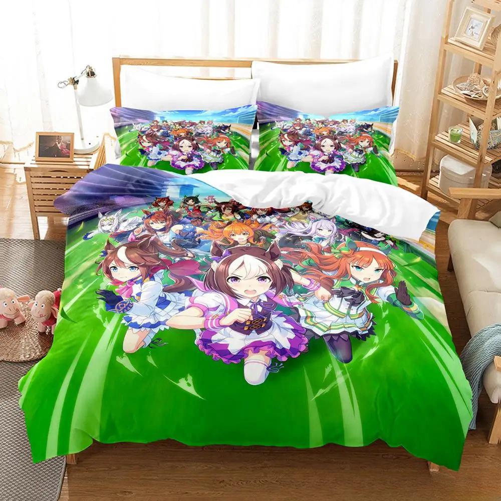 

Kawaii Pretty Derby Bedding Set Single Twin Full Queen King Size Bed Set Adult Kid Bedroom Duvet Cover Sets 3D Print Anime Bed AU Single(140x210cm)