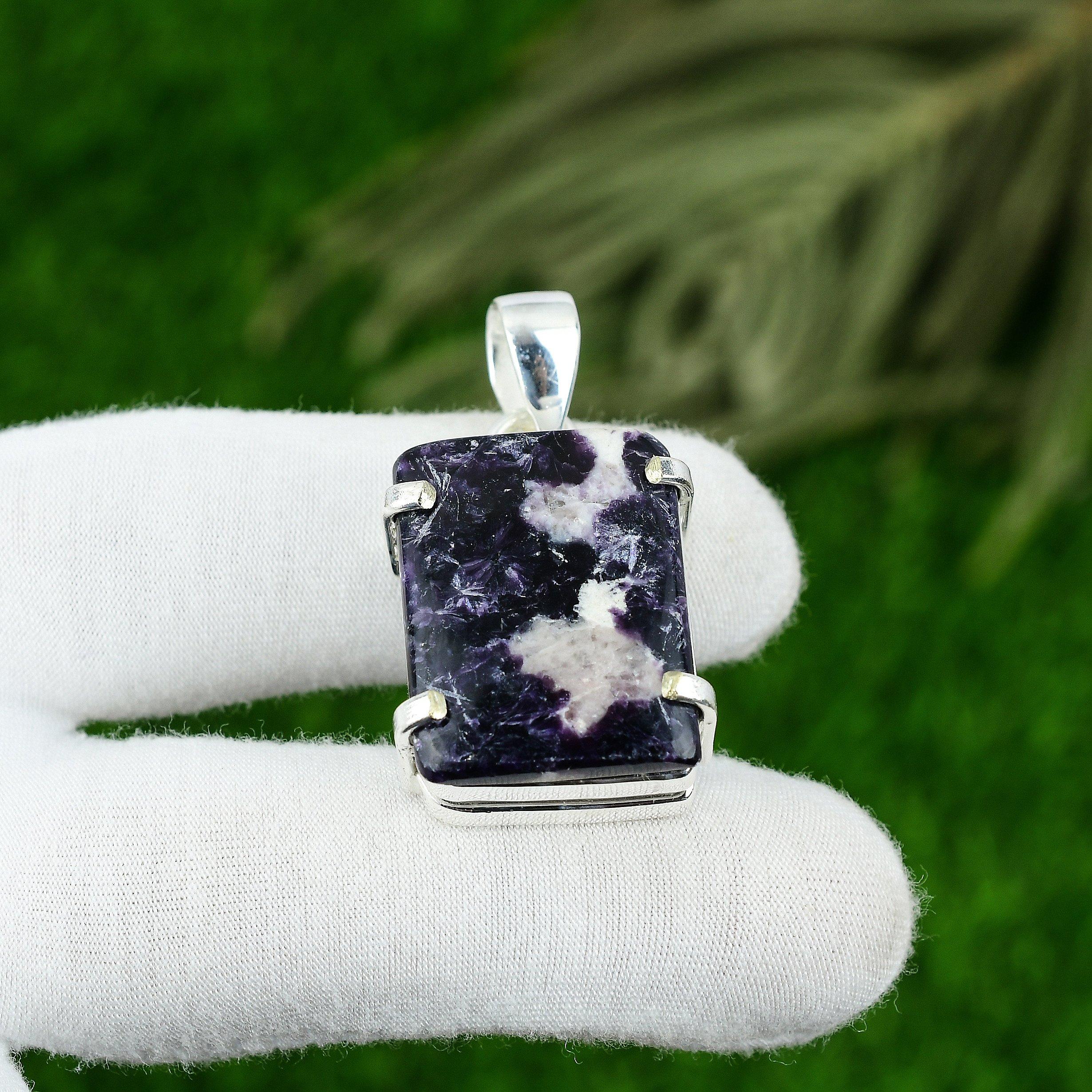 

Natural Lepidolite Gemstone Pendant 925 Sterling Silver Indian Jewelry For Girls