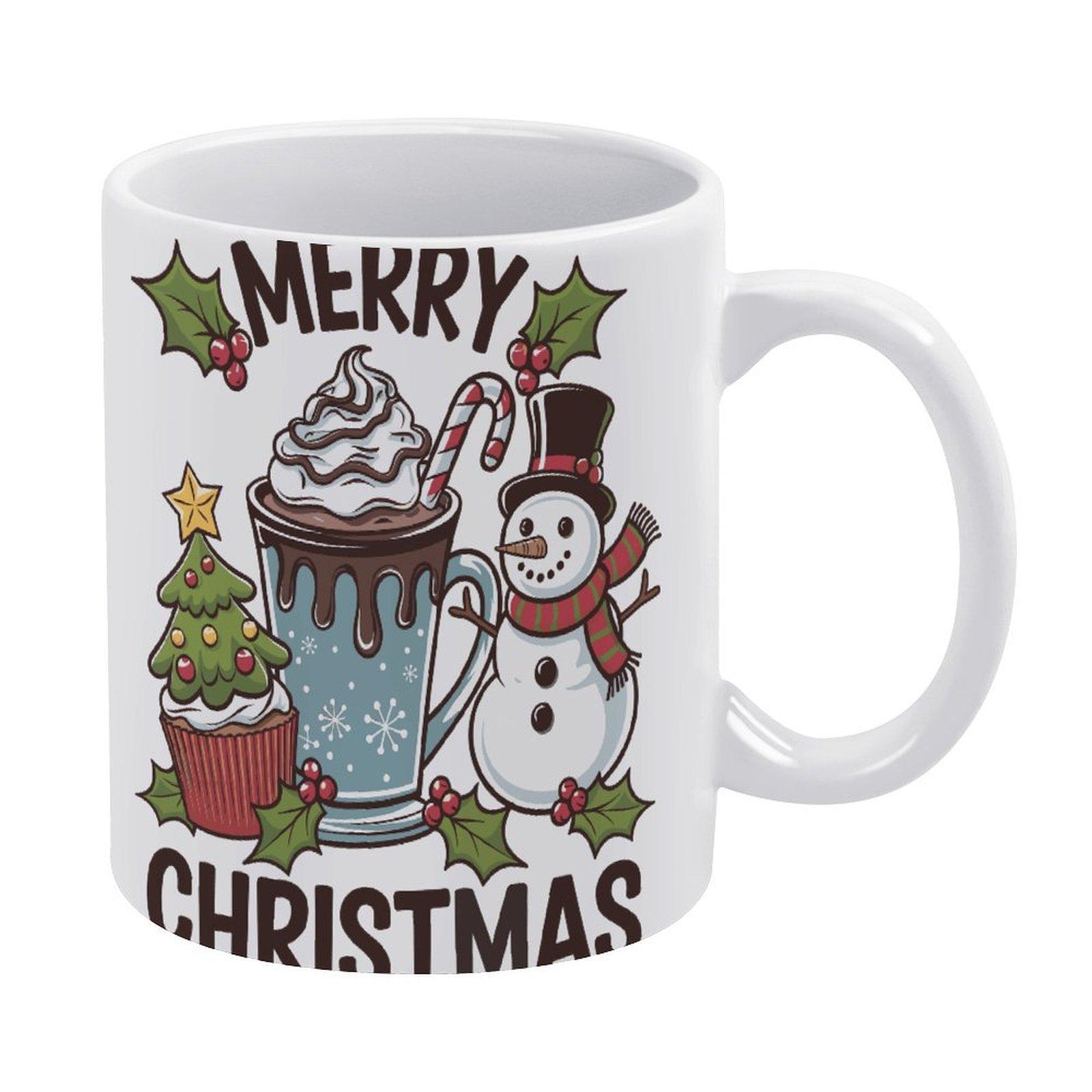 

11oz White Coffee Mug with Printed Sides and Glossy Ceramic Finish, Daily Hot Drink Cup for Tea, Cocoa and Office Beverage Break