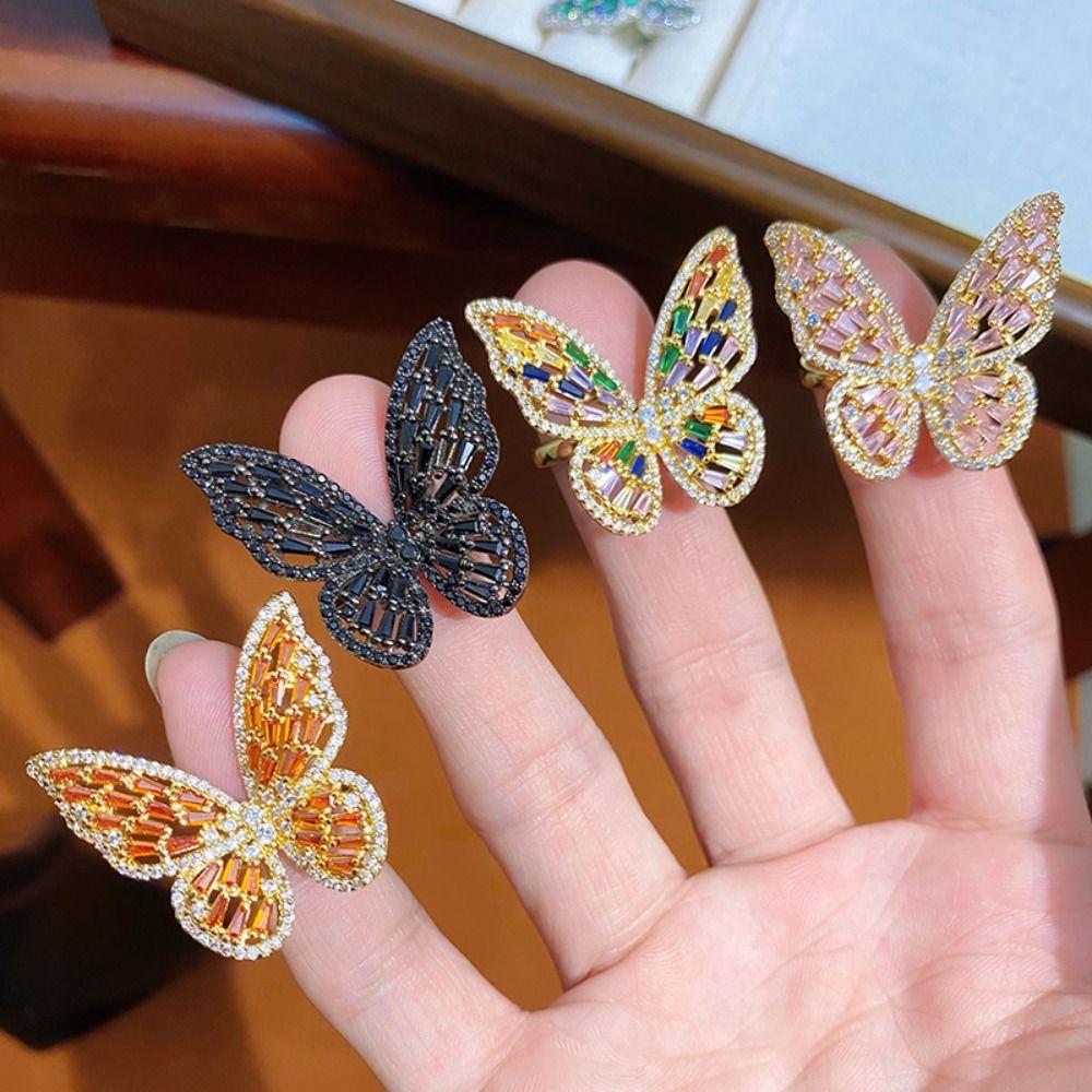 Shiny Butterfly Engagement Rings Forest Style Opening Ring Dreamlike Butterfly Ring Women Men