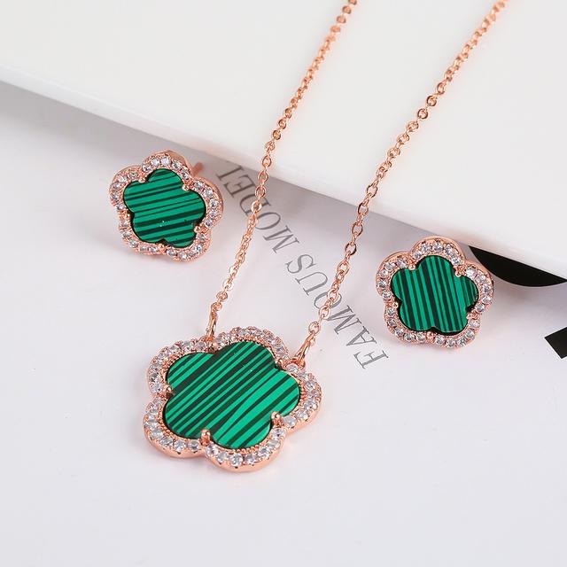 Top Quality Women Girls Five Leaf Flower Set Necklace Earrings Fashion Luxury Natural Stone Shell Set High Quality Zircon Gifts