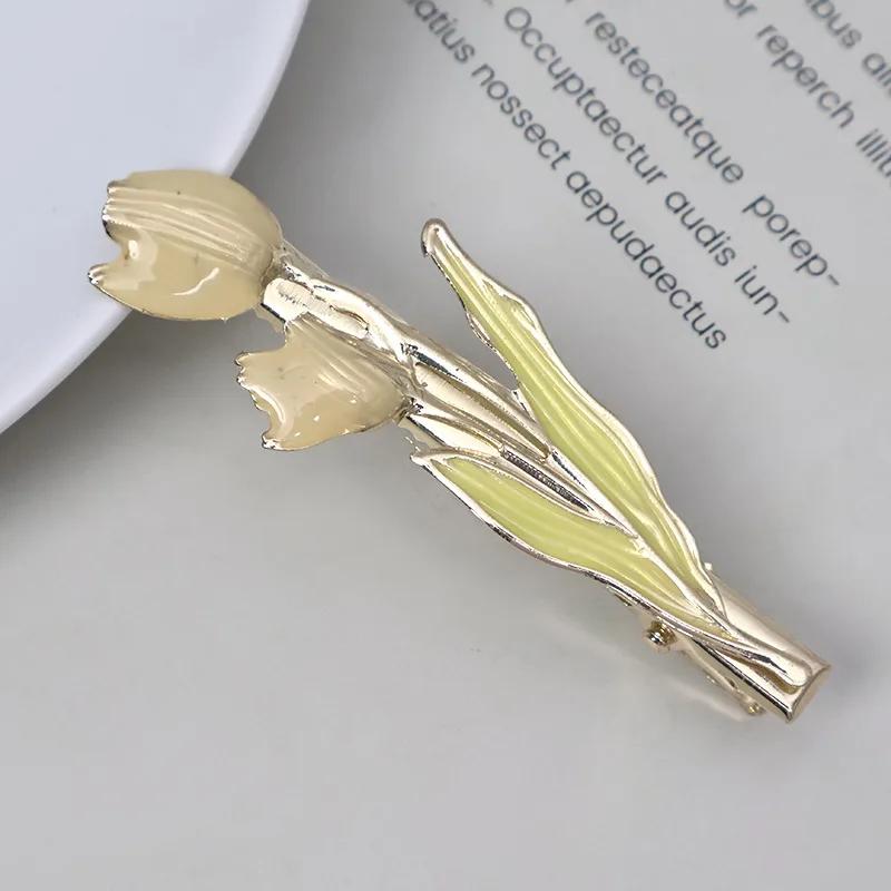 Metal Tulip Flower Hair Side Clip Fringe Bangs Duckbill Clip Women Girls Sweet Headwear Hairpin Hair Style Accessories