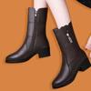 Dámské zimní kozačky do půli lýtka 2025 Masivní podpatek Kotníkové Měkká kůže Všestranné společenské boty pro matky Podzim/Zima