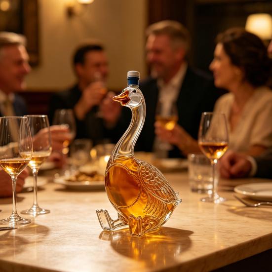 Kachní karafka na whisky, 3D skleněná láhev ve tvaru zvířete se zátkou, Novinka - dávkovač vína pro domácí bar, Dárek pro milovníky whisky