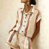 Womens 2026 Color-Block Short Sleeve Collar Shirt Shorts Set Casual Outfit