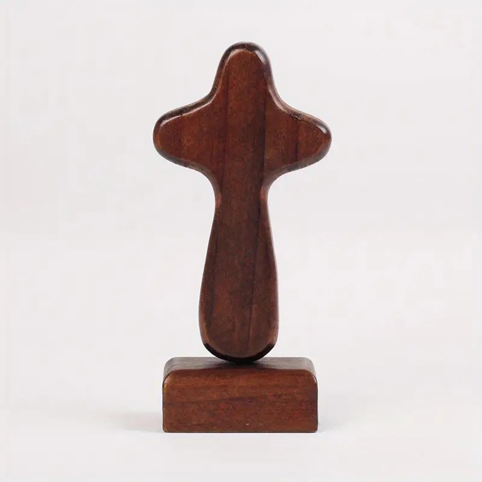 Wooden Cross Ornament Wooden Cross With Base Magnet Decorative Cross Wooden Crafts Ornament One Size