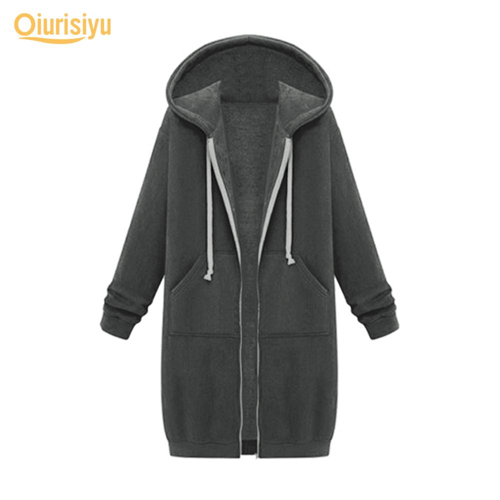 Autumn and Winter Women‘s European and American Hooded Long-sleeved Mid-length Sweatshirt and Fleece Long Coat
