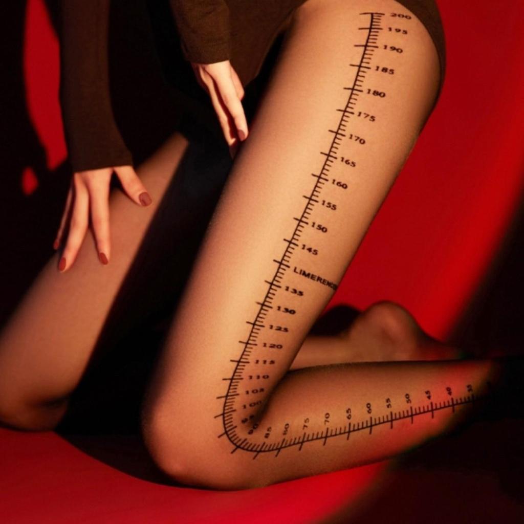 Ruler Print Women's Ultra-Thin Anti-Hook Black Silk Tights - Spring/Autumn Sexy Arbitrary Cut Pantyhose