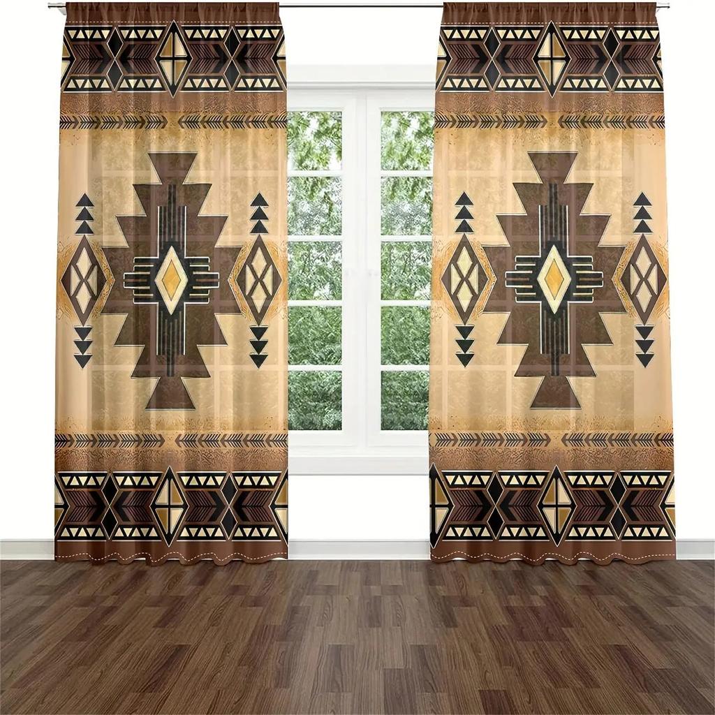 Set Of 2 Geometric Aztec Curtain Design Window Drapes Polyester Living Room Decor For Great Made With Rod Pocket