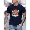 European Sizes Stylish Anime Dragon Print Men's T-shirt For Summer Outdoor, New Year Gift For Men