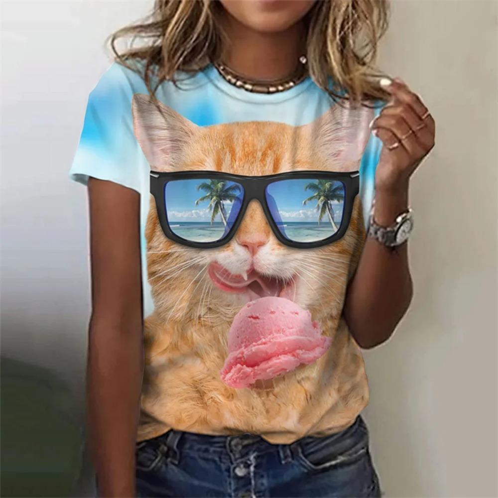 

New Funny Cat 3D Print Women s Kawaii T Shirt Female Harajuku Casual Clothing Ladies Fashion Cute Animal Graphic Tees Girls Tops M