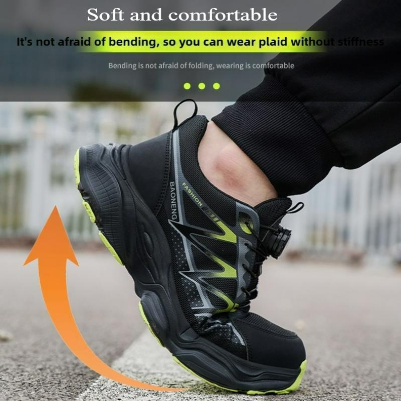 Fashion Men's Safety Shoes Work Boots Anti Smash Anti Puncture Steel Toe Shoes Protective Men Boots Rotating Button Indestructible Shoes