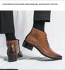 Men's Korean Style Mid-Calf High Heel Leather Boots - Pointed Toe Hairstylist Business Shoes