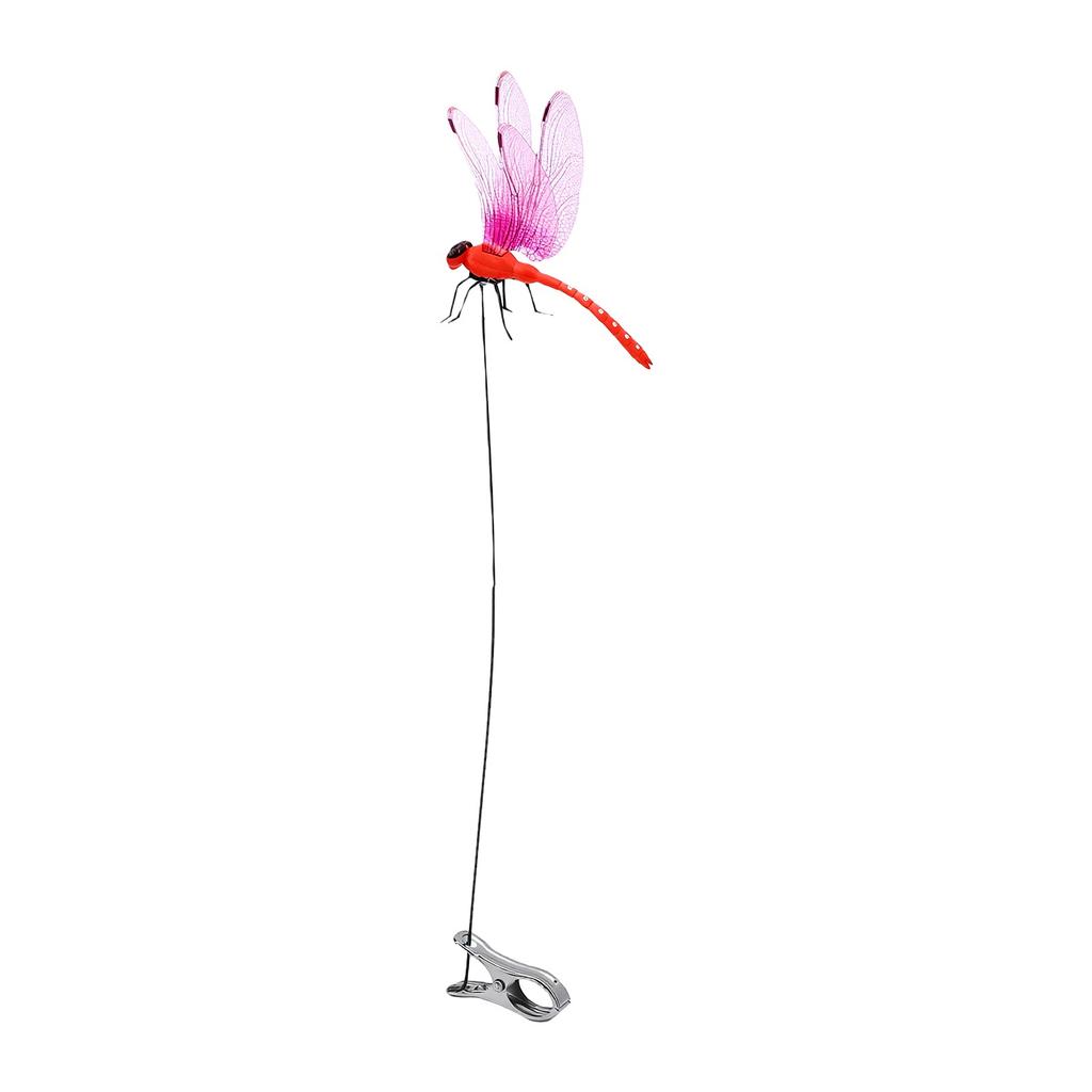 8pcs Dragonfly Clamps Dragonfly Stakes Deer Horse Fly Deterrent Bird Fly Scare Devices for Indoor Outdoor Garden Red