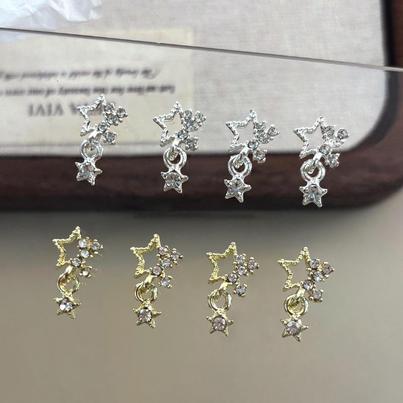 5Pcs Hollow Out Pentagram Pendant Nail Decoration Alloy Star Gold/Silver Wearable Nail Drill Accessory Nail Art Jewelry Material