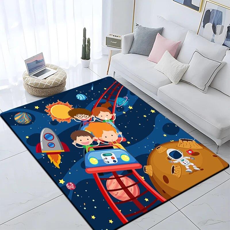 Cartoon Astronaut Children's Room Decorative Carpet Camping Cushion Play Aera Mat  Floor Mat Carpet Game Area Rug Floor Mats