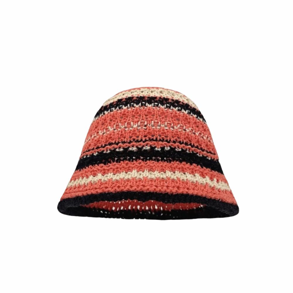 Fashion Striped Knitted Hollow Fisherman Hat Big Eaves UV Protection Straw Bucket Cap Multicolor Breathable Basin Hat Outdoor