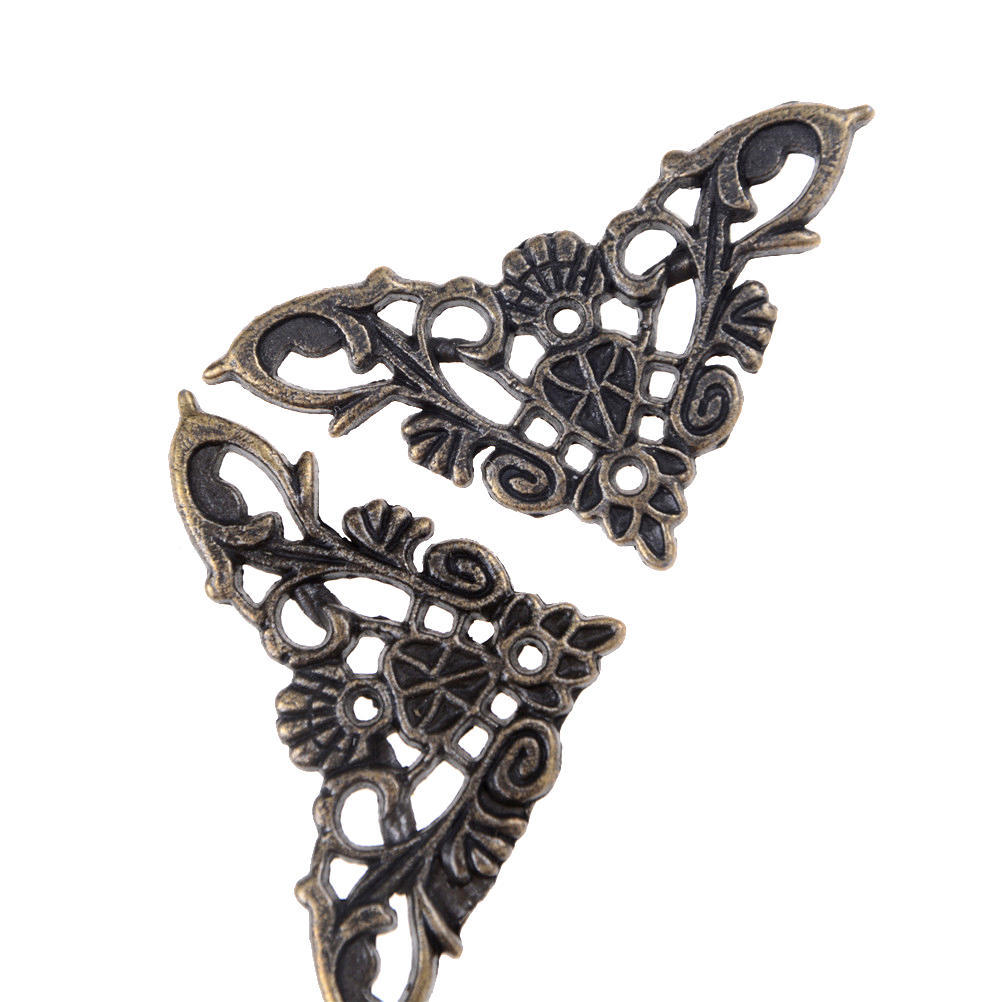Practical Antique Zinc Alloy Lace Hollow Corner Brass Jewelry Chest Wood Box Case Protector