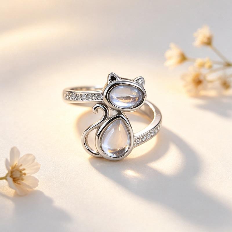 Xiaomi BF CLUB 925 Sterling Rings for Women Simple Geometric Handmade Irregular Retro Cat Moonstone Ring Allergy For Birthday Gift