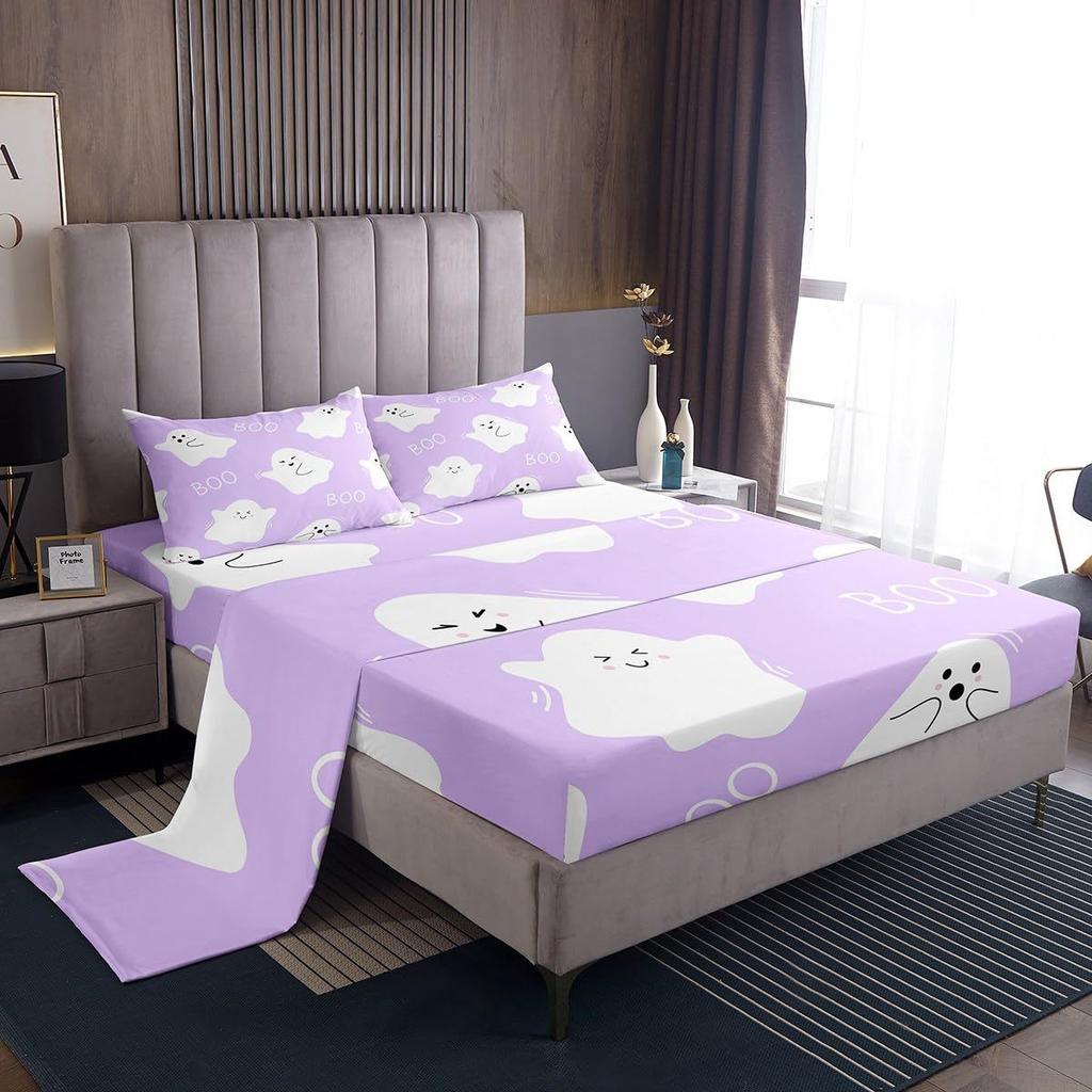 Halloween Cartoon Ghost Pattern Bed Hat Four-Piece Bedding Set Bedroom Dormitory Bedding Decoration