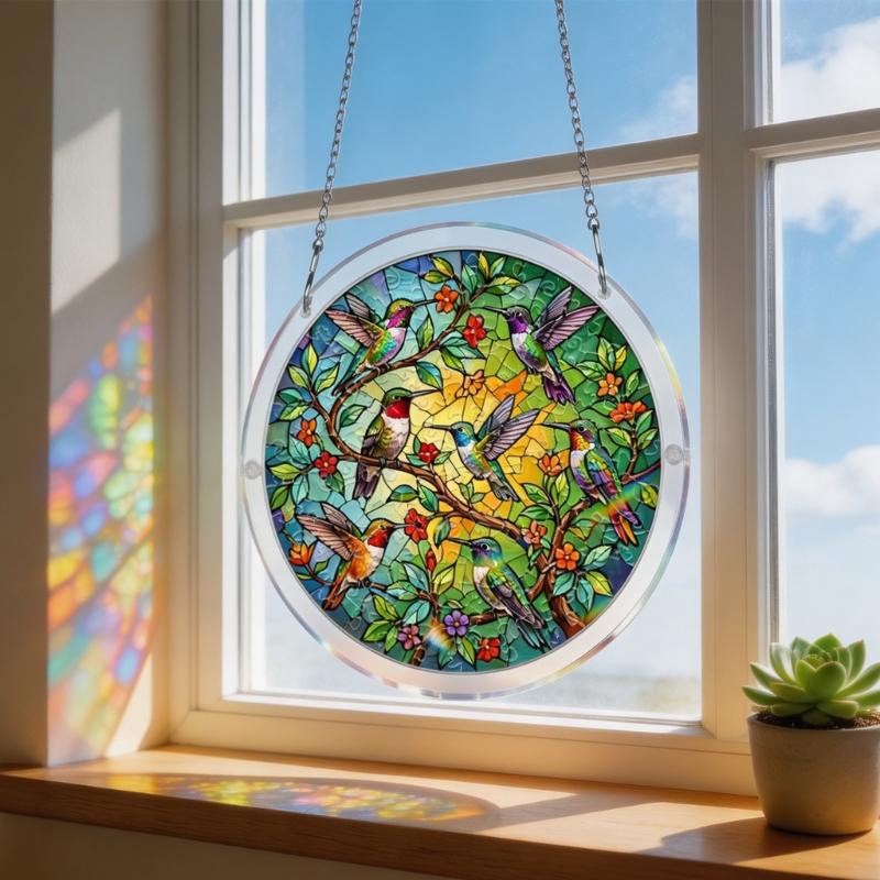 Colorful Acrylic Puzzle Sun Catcher Window Decoration With Metal Chain For Home Gift DIY Art Craft Hanging Sun Catcher Signs