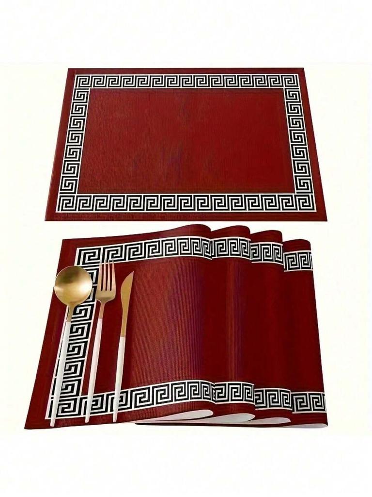 [Elegant Placemat] 4pcs Elegant Red Placemat Set | Heat Resistant, Simple Chinese Design - Suitable For Holiday Banquets And Eve