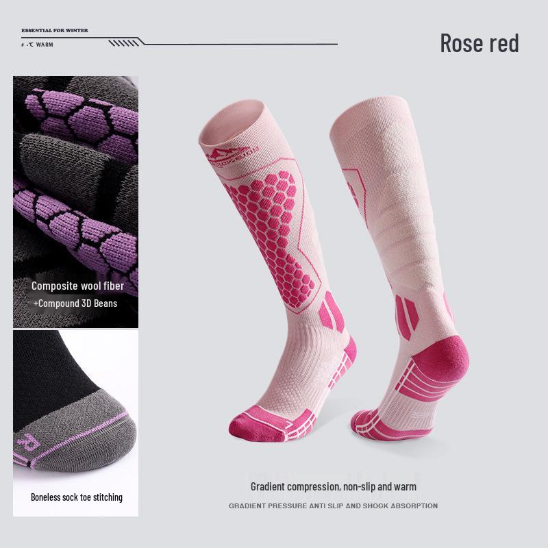 Unisex Winter Wool Ski Socks - Warm, Quick-Dry, Fleece-Lined, High-Top Compression for Outdoor Sports